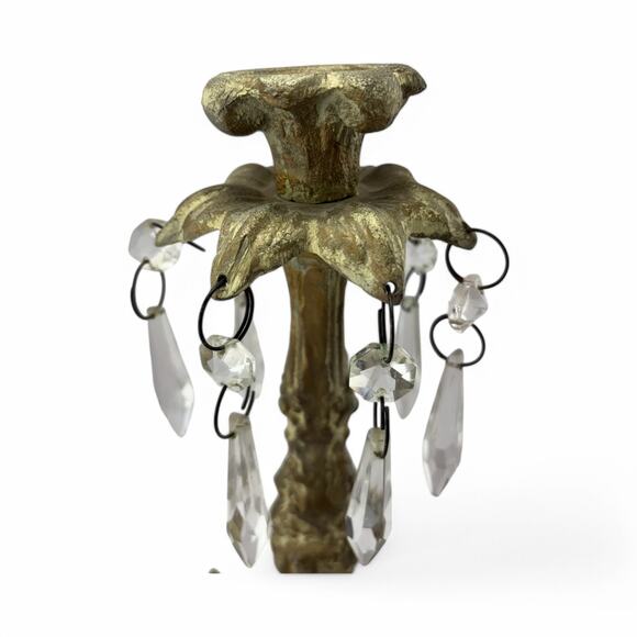 Antique French Gilt Brass & Crystal Prism Candle Holder – Rococo Style - Picture 5 of 16